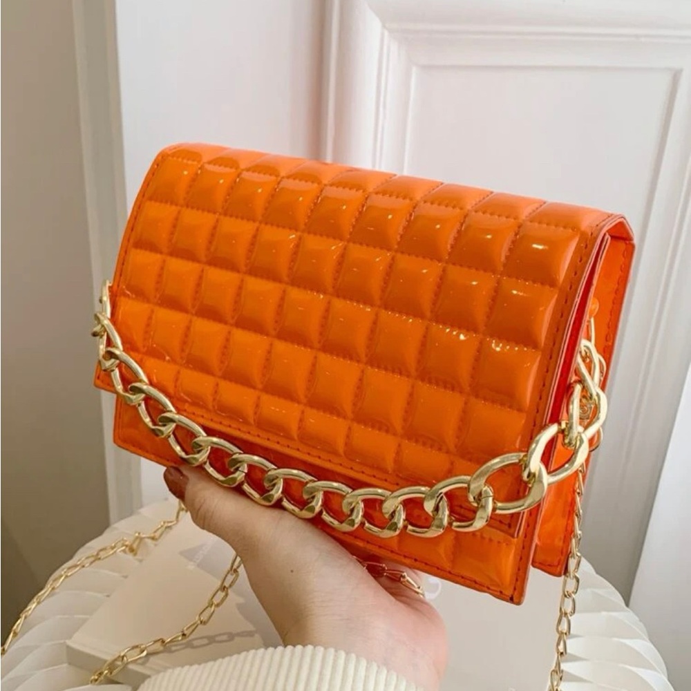 Mini Orange Baguette Chain Purse